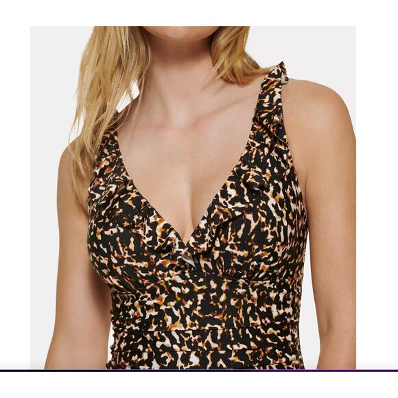 DKNY Ruffle Animal Print Underwire Tummy-Control One-Piece Swimsuit 10 NWT - Picture 4 of 4